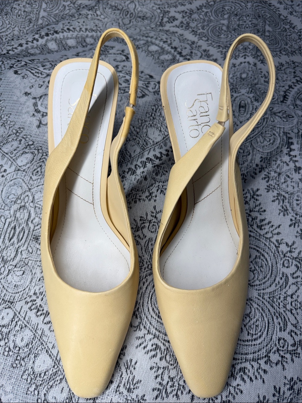 Franco Sarto Pale Yellow Pointed Slingback Heels - 9